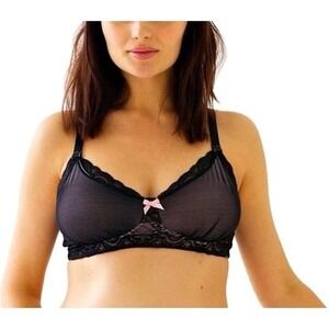 Belabumbum Maternity Nursing Bra Size XL Rachelle Black Pink Lace